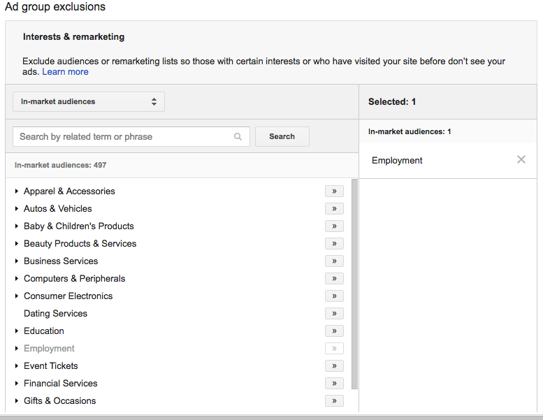 AdWords Ad Group Exclusions