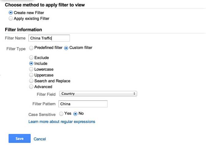 Google Analytics Filter for Traffic from China