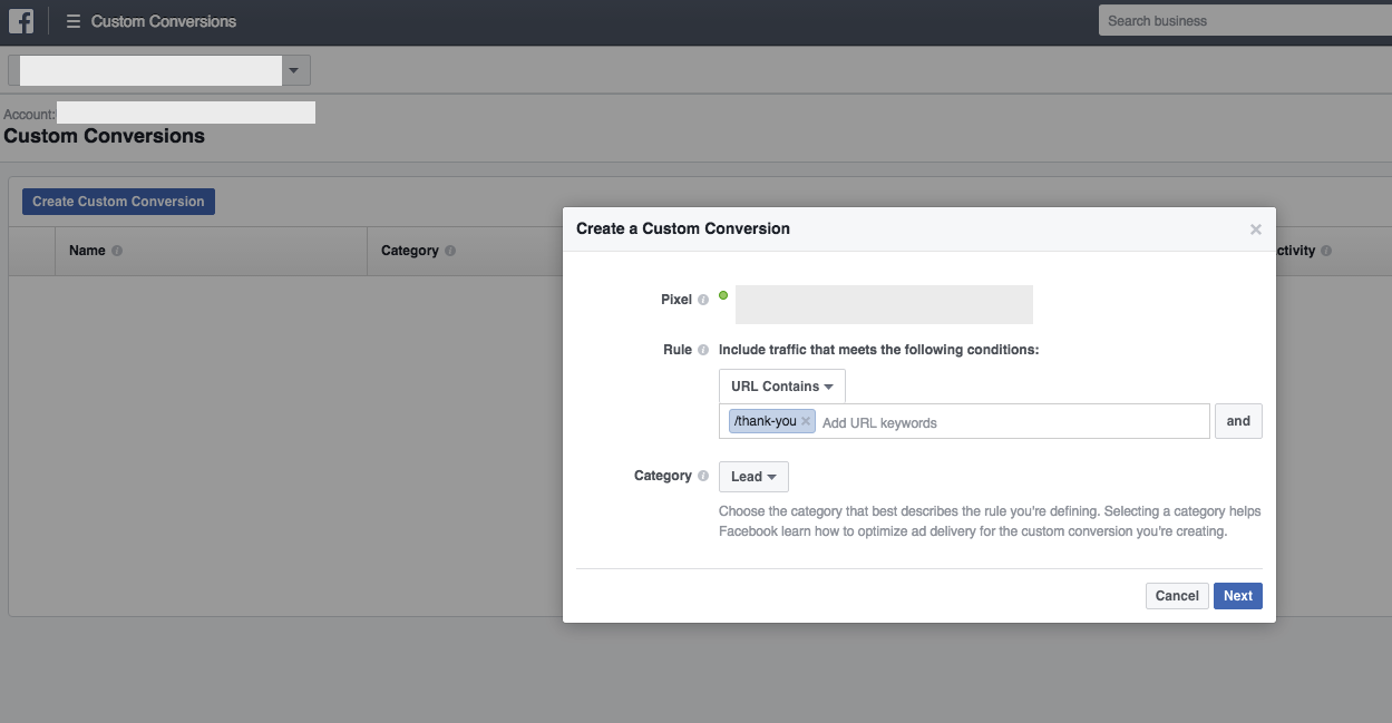 Creating Custom Conversions in Facebook Ads Manager