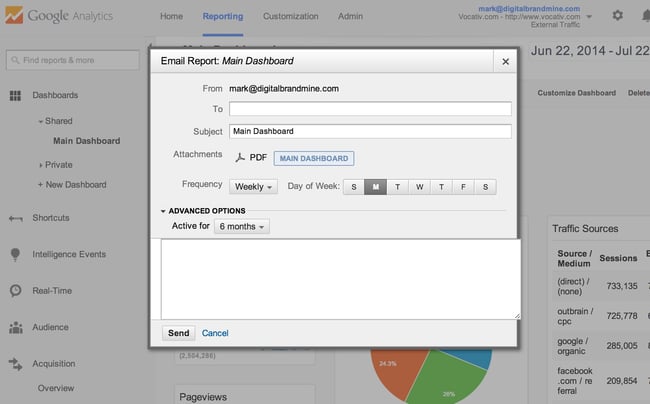 google analytics emailing a report