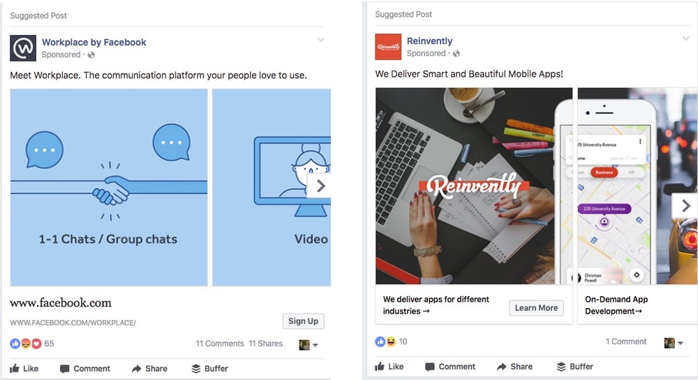 Facebook Carousel Ad Examples