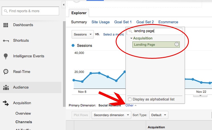 landing pages view of facebook traffic in google analytics