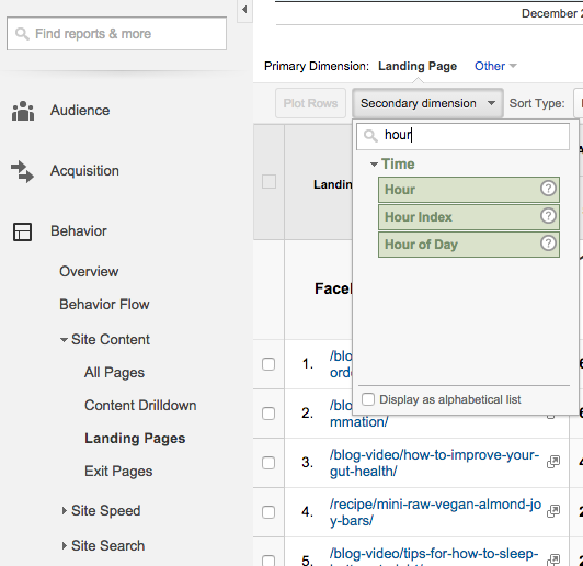 Google Analytics Using Hour as Secondary Dimension