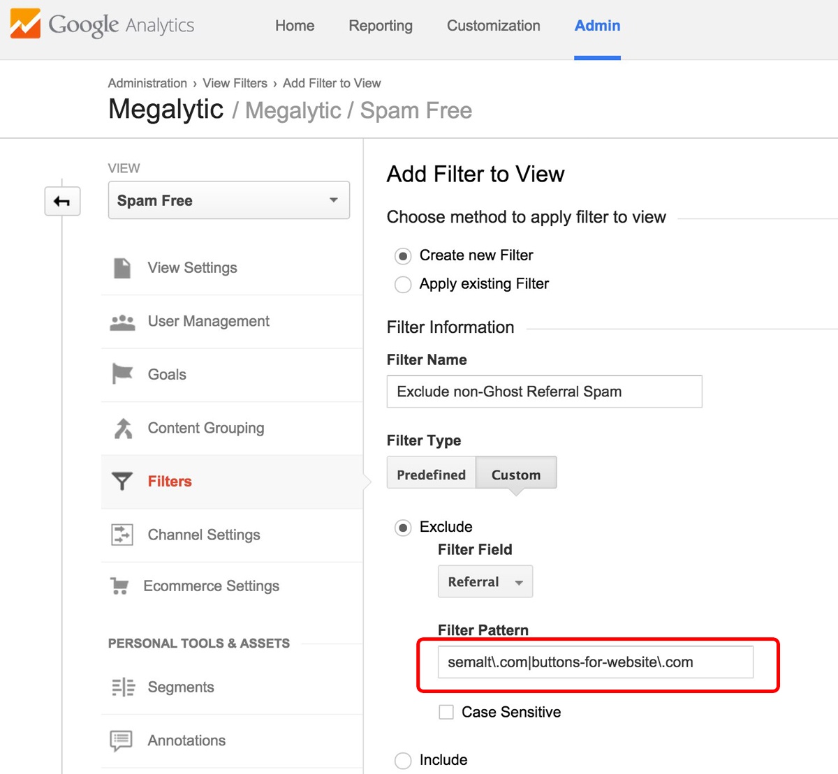 Google Analytics Filter to Exclude Spam Referrals