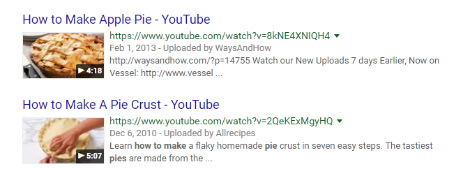 Pie Videos in Search Results