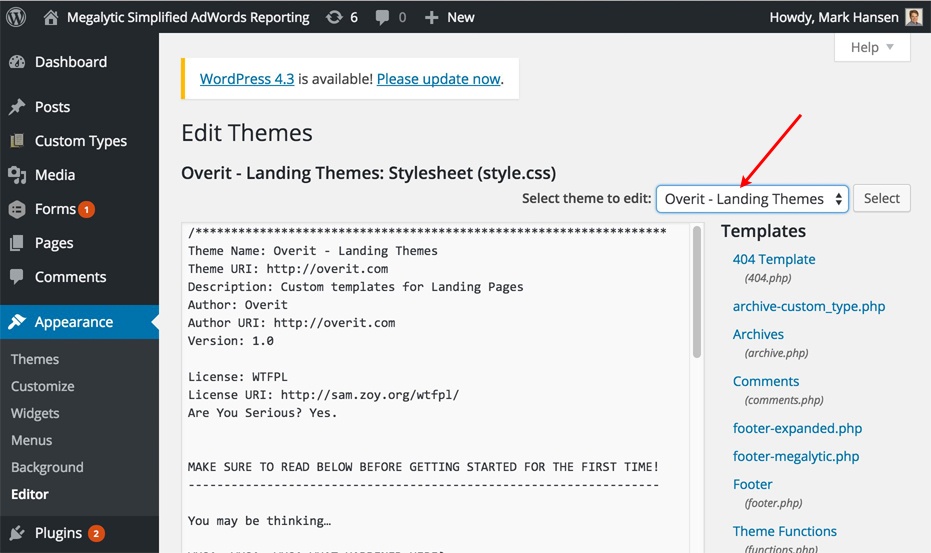WordPress Select Active Theme