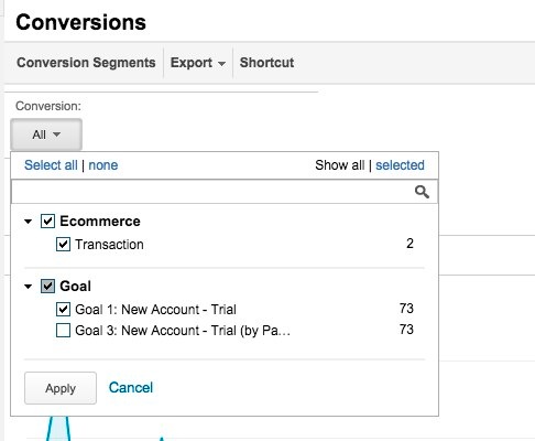 selecting which conversions to track in google analytics