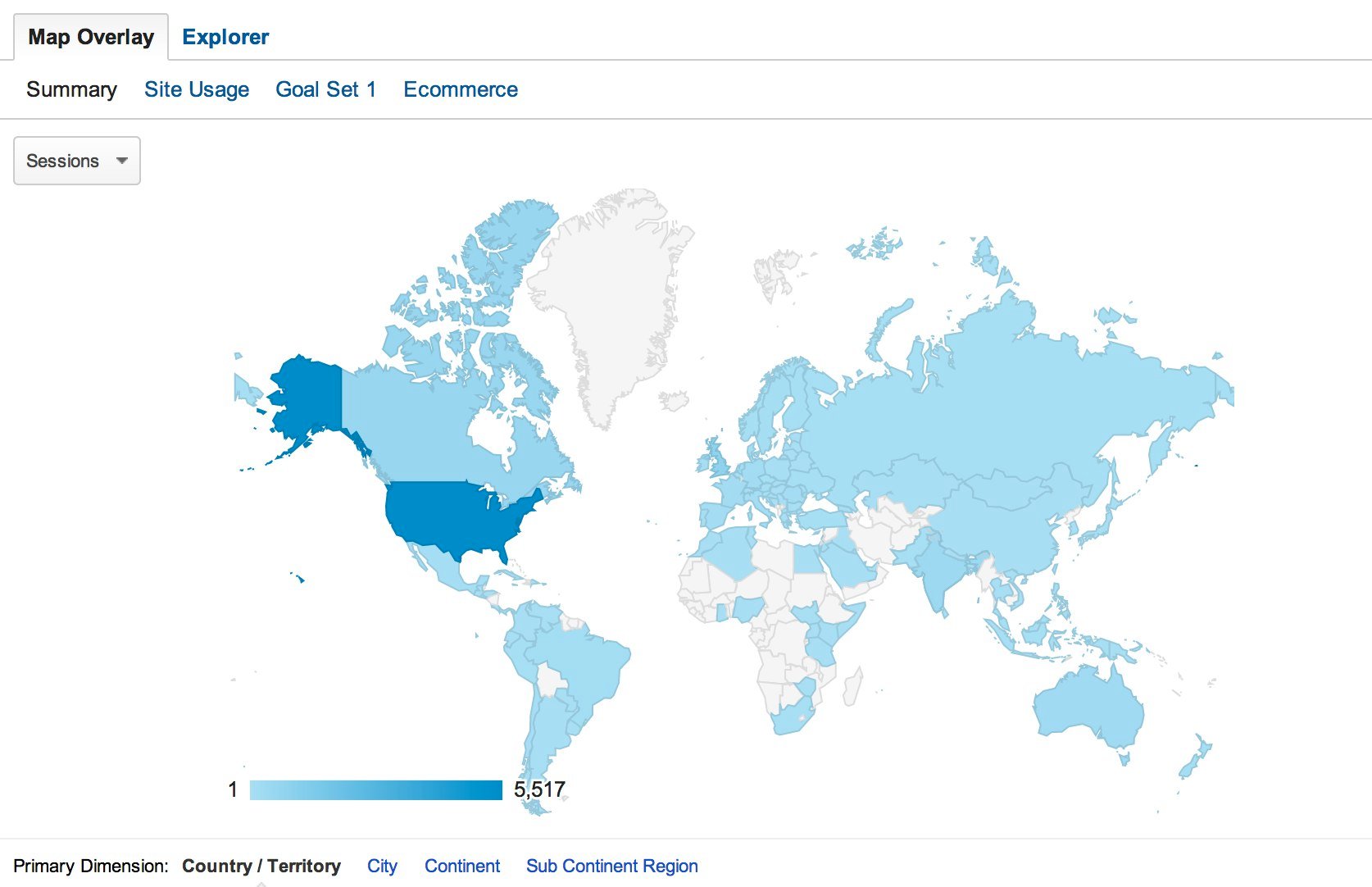 Google Analytics Sessions by Country