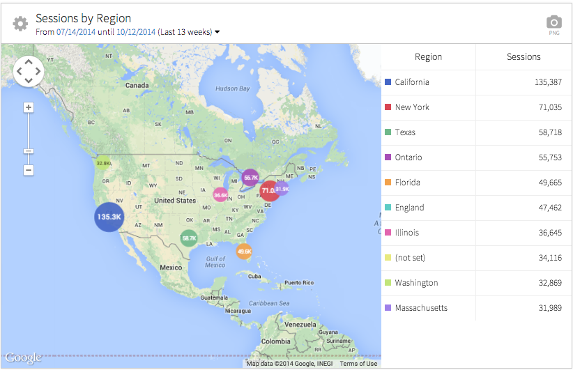 megalytic widget showing google analytics traffic by geographic region